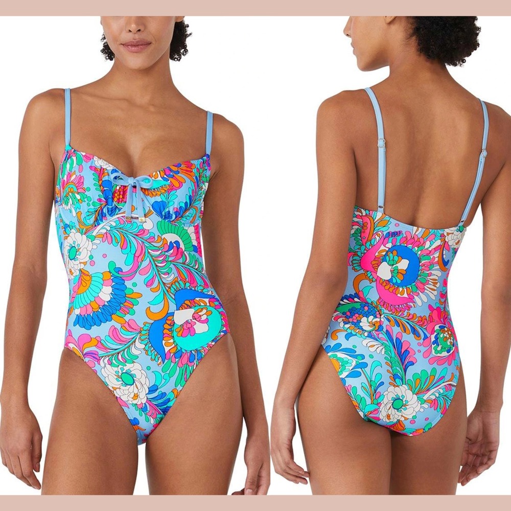 NEW $144 Kate Spade [ Medium ] Sea Garden One Piece Underwire Swimsuit Blu T1954